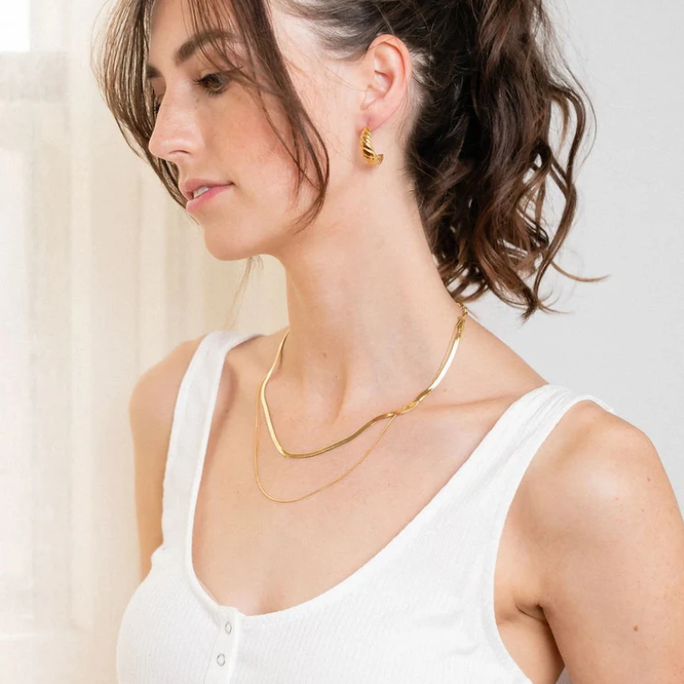 Layered Snake Chain Necklace — Gold-Plated — supplier product photo 4