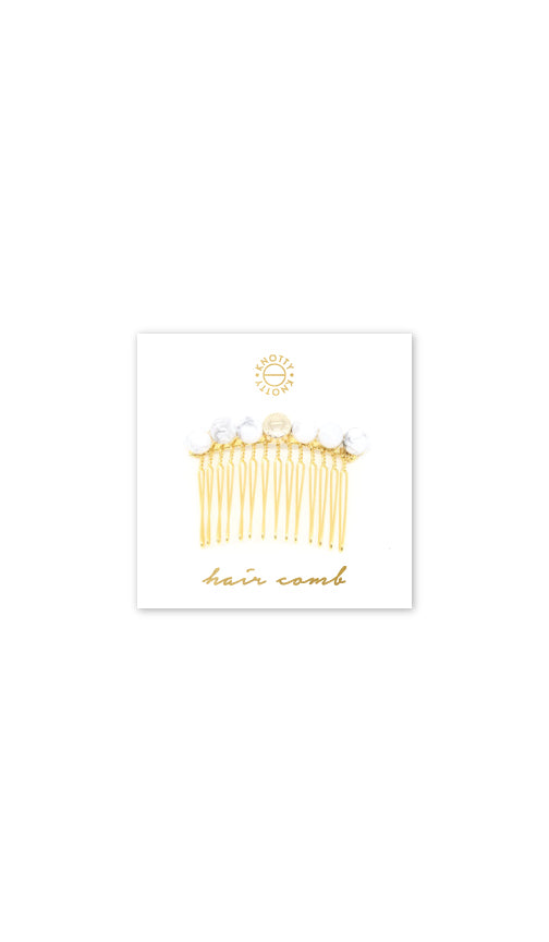 Tessa Gemstone Hair Comb — White Howlite & Gold-0