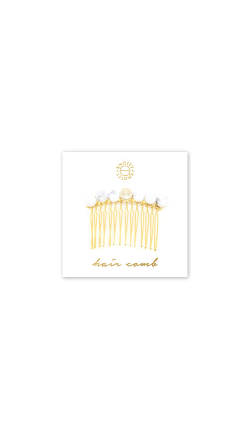 Tessa Gemstone Hair Comb — White Howlite & Gold-0