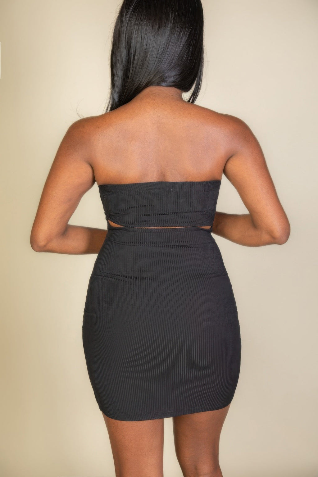 Ribbed Bandeau Mini Dress — Cutout Back