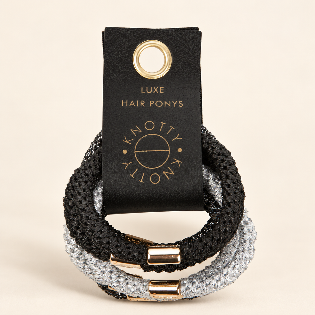 Studio presentation of Luxe Hair Tie Set of 6 — Black Metallics